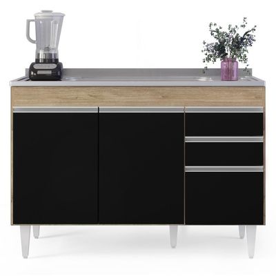 Balcão Gabinete Com Pia Inox 120cm Michigan Castanho-preto - Lumil