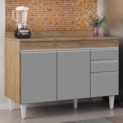 Balcão Gabinete Para Pia Com Tampo 120cm Michigan Cast-cinza - Lumil
