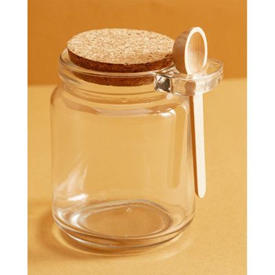 Conjunto 4 Pote Porta Temperos de Vidro Tampa de Rolha 240ml Colher de Bambu Lyor