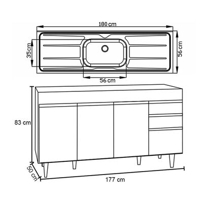 Balcão Gabinete Com Pia 180cm Dallas Castanho-cinza - Lumil