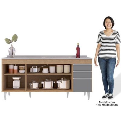 Balcão Gabinete Com Pia 180cm Dallas Castanho-cinza - Lumil