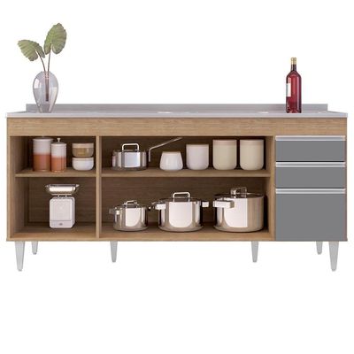 Balcão Gabinete Com Pia 180cm Dallas Castanho-cinza - Lumil