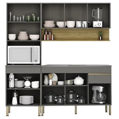 Armário De Cozinha 4 Peças Balcão 150cm Com Pia Lina19 K02 Gris-freijó - Mpozenato