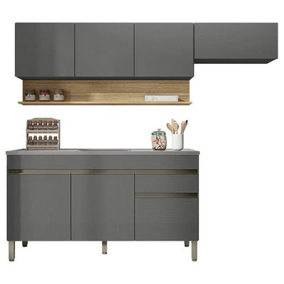 Armário De Cozinha 4 Peças Balcão Com Pia 150cm Lina18 K02 Gris-freijó - Mpozenato