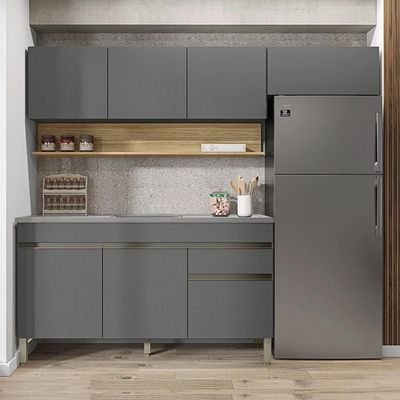 Armário De Cozinha 4 Peças Balcão Com Pia 150cm Lina18 K02 Gris-freijó - Mpozenato