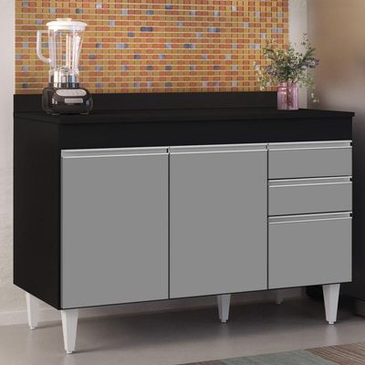 Balcão Gabinete Para Pia Com Tampo 120cm Michigan Pto-cinza - Lumil