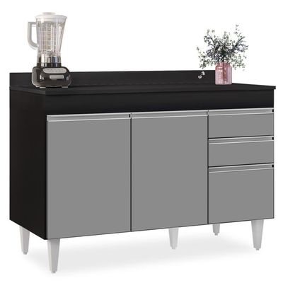 Balcão Gabinete Para Pia Com Tampo 120cm Michigan Pto-cinza - Lumil
