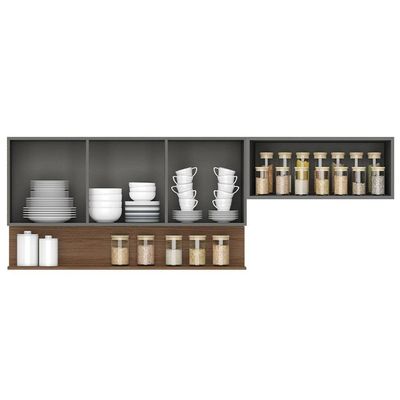 Armário De Cozinha 150cm Com Aéreo 70cm Lina K02 Gris-freijó - Mpozenato