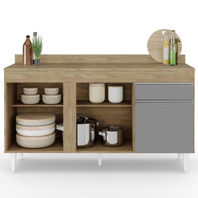 Balcão Gabinete Para Pia Com Tampo 150cm 3 Portas 1 Gaveta Dakota Castanho-cinza - Lumil