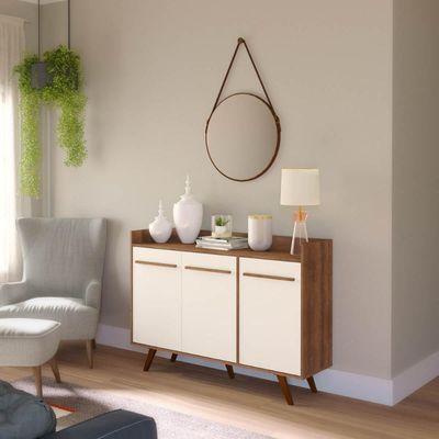 Aparador Buffet Retrô com 3 Portas Rústico Off White MDP 136x36x95cm RT 3134 Movelbento