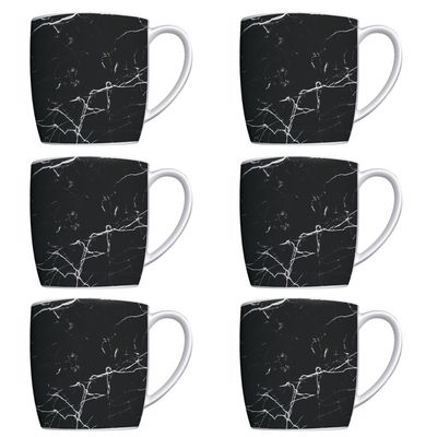 Conjunto 6 Canecas Para Café Jogo Xícaras de Porcelana Preto Nero Marmorizado