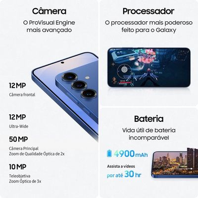 Smartphone Samsung Galaxy S25+ 5G, 256GB, Tela 6.7, 12GB RAM, AI Inteligência Artificial, IP68, Snapdragon 8 Elite e Câmera Tripla Azul Marinho