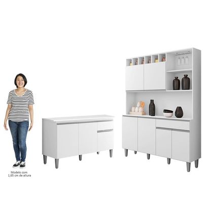 Cozinha Compacta Alice E Balcão Gabinete Com Tampo Tatiane 120cm Branco - Ajl Móveis