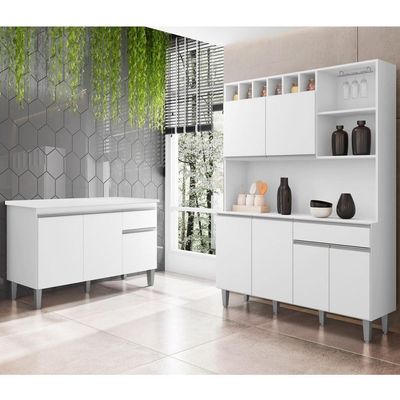 Cozinha Compacta Alice E Balcão Gabinete Com Tampo Tatiane 120cm Branco - Ajl Móveis