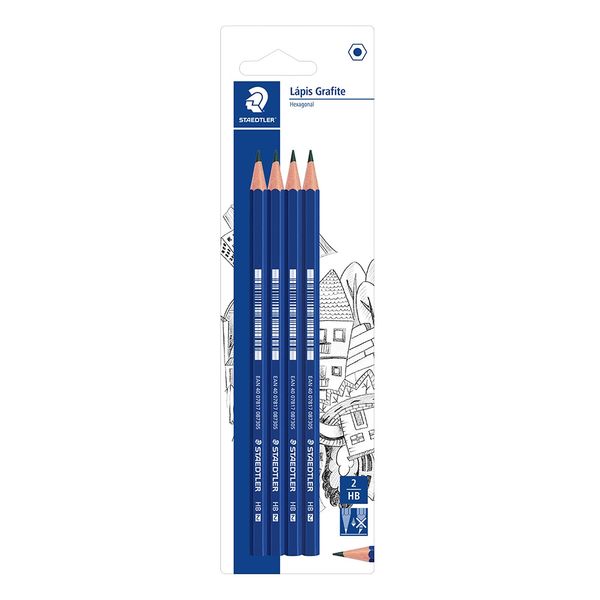 Lápis Grafite Staedtler Hexagonal HB N°2 com 4 Unidades
