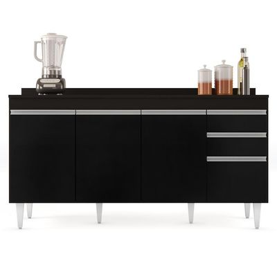 Balcão Gabinete Para Pia Com Tampo 160cm Arkansas Preto - Lumil