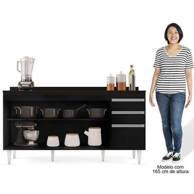 Balcão Gabinete Para Pia Com Tampo 160cm Arkansas Preto - Lumil