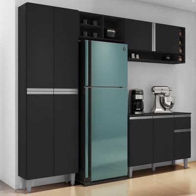 Cozinha Compacta Vanessa E Balcão Gabinete Com Pia Tatiane 120cm Preto - Ajl Móveis