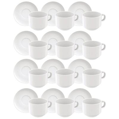 Jogo 12 Xícaras com Pires em Porcelana 240ml Paola Tramontina Branco Chá Café