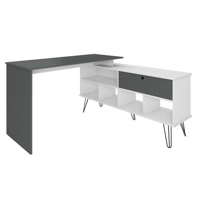 Mesa Para Escritório Escrivaninha Em L Home Office Kalil A02 Branco Grafito - Lyam Decor