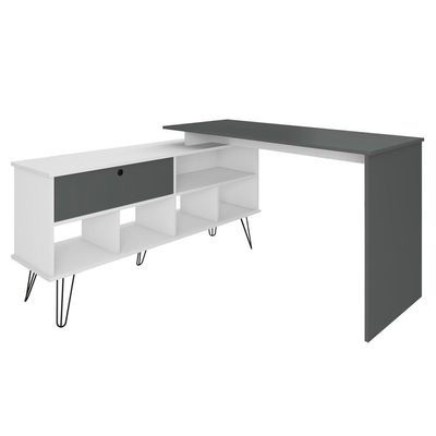 Mesa Para Escritório Escrivaninha Em L Home Office Kalil A02 Branco Grafito - Lyam Decor