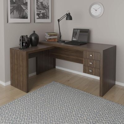 Mesa para Escritório com Mesa de Apoio e 3 Gavetas ME4106 Nogal Tecnomobili