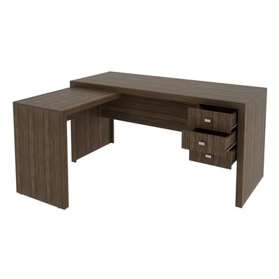 Mesa para Escritório com Mesa de Apoio e 3 Gavetas ME4106 Nogal Tecnomobili