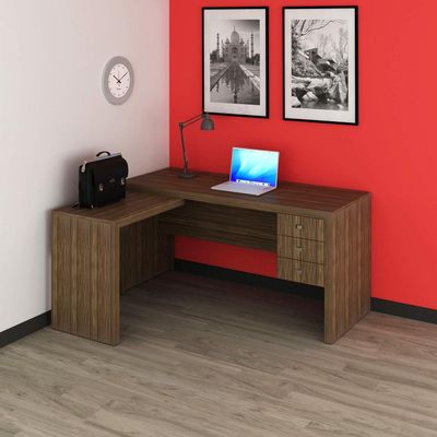 Mesa para Escritório com Mesa de Apoio e 3 Gavetas ME4106 Nogal Tecnomobili