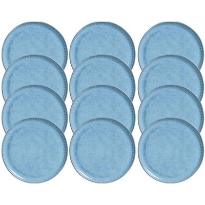 Jogo 12 Pratos Rasos de Sobremesa 21cm Azul Linhas Breeze Porto Brasil Petit Gâteau Brownie