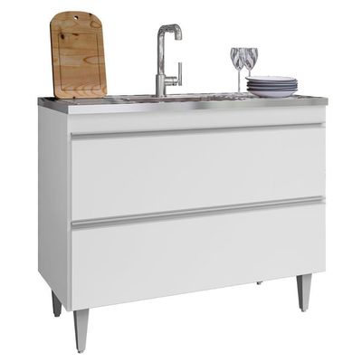 Balcão De Cozinha Com Pia Inox 100cm Julia M24 Branco - Mpozenato