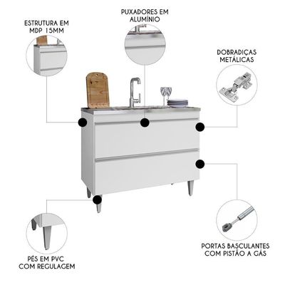 Balcão De Cozinha Com Pia Inox 100cm Julia M24 Branco - Mpozenato