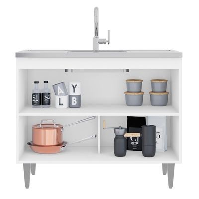 Balcão De Cozinha Com Pia Inox 100cm Julia M24 Branco - Mpozenato