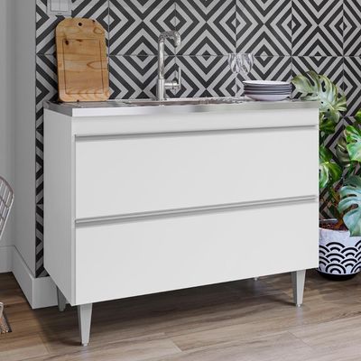 Balcão De Cozinha Com Pia Inox 100cm Julia M24 Branco - Mpozenato