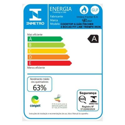 Cooktop A Gás Fischer 4 Bocas Fit Line Trempe Iron Preto Bivolt