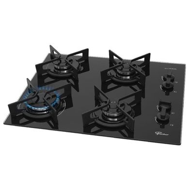 Cooktop A Gás Fischer 4 Bocas Fit Line Trempe Iron Preto Bivolt