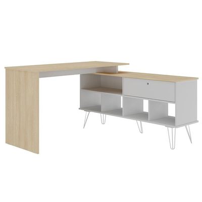 Mesa Para Escritório Escrivaninha Em L Home Office Kalil A02 Carvalho Branco - Lyam Decor