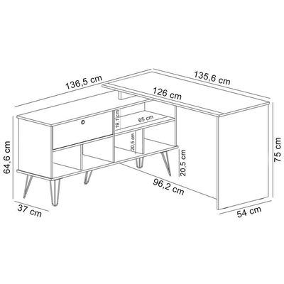 Mesa Para Escritório Escrivaninha Em L Home Office Kalil A02 Carvalho Branco - Lyam Decor