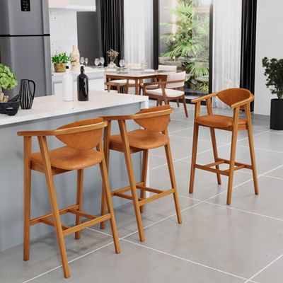 Kit 3 Banquetas Alta Para Cozinha Bancada Bar Sala De Jantar Fixa Cecília L02 Couríssimo Canela - Lyam Decor