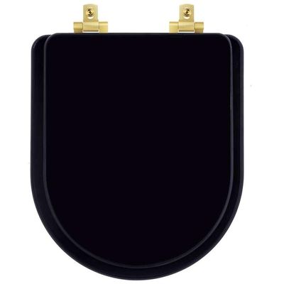 Tampa De Vaso Laqueado Com Fechamento Lento Duna Preto Para Louça Deca Com Ferragem Dourada