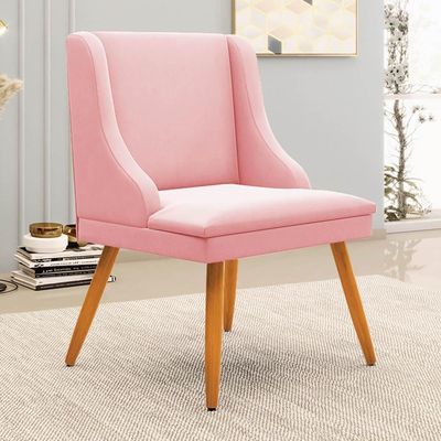 Kit 8 Cadeiras Estofadas Para Sala De Jantar Pés Palito Lia Suede Rosa Bebê - Ibiza