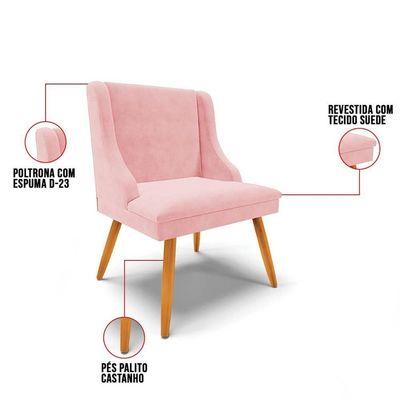 Kit 8 Cadeiras Estofadas Para Sala De Jantar Pés Palito Lia Suede Rosa Bebê - Ibiza