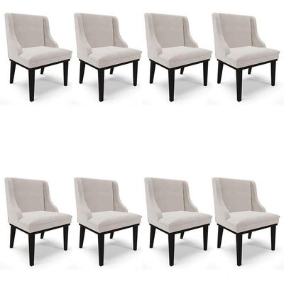 Kit 8 Cadeiras Estofadas Para Sala De Jantar Base Fixa De Madeira Preto Lia Veludo Cinza - Ibiza