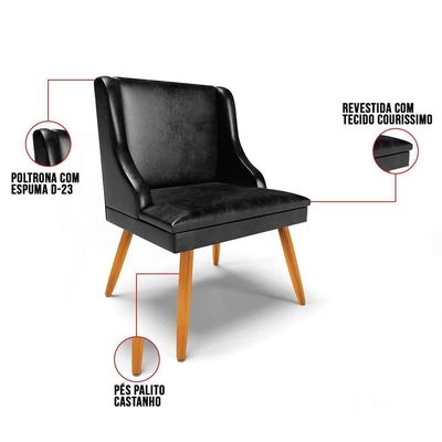 Kit 6 Cadeiras Estofadas Para Sala De Jantar Pés Palito Lia Sintético Premium Preto - Ibiza
