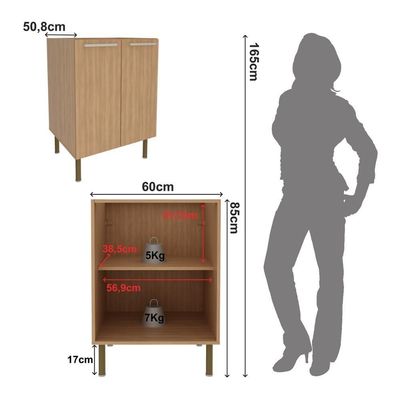 Balcão De Cozinha Com 2 Portas 60cm Multimóveis Cr20425 Freijó