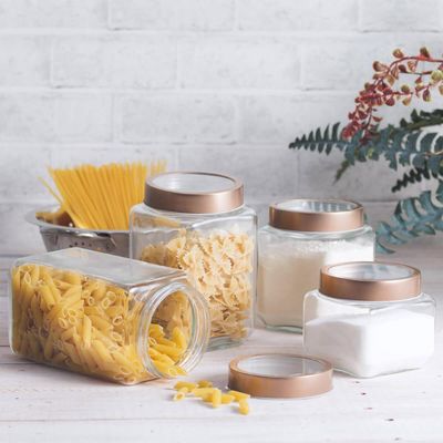 Pote de Vidro com Tampa Metal Rose Gold Lyor 800ml Gastro Porta Mantimentos Potinho
