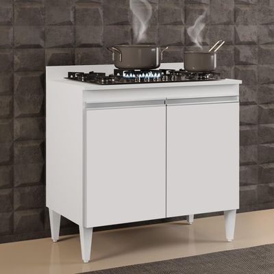 Balcão Para Cooktop 80cm 2 Portas Flórida Branco - Lumil Móveis