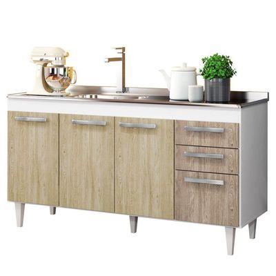 Balcão Gabinete Com Pia Inox 150cm Lisboa - Lumil Móveis Branco