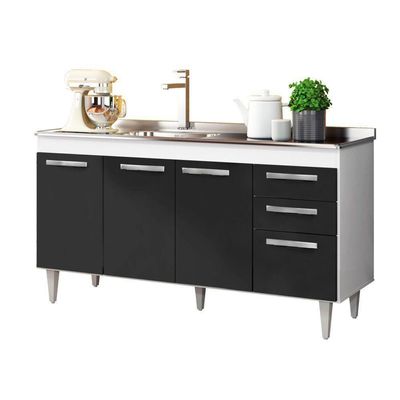 Balcão Gabinete Com Pia Inox 150cm Lisboa - Lumil Móveis Branco