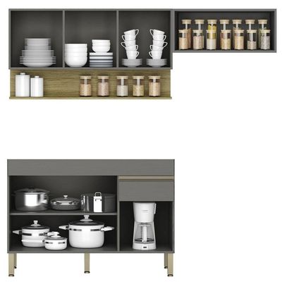 Armário De Cozinha 3 Peças Balcão Sem Tampo 120cm Lina02 K02 Gris-freijó - Mpozenato