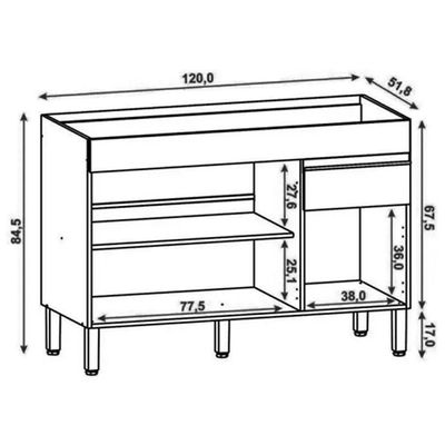 Balcão Gabinete Para Pia Sem Tampo 120cm Lina K02 Gris - Mpozenato